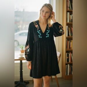 Elegant Black Floral Embroidered Dress